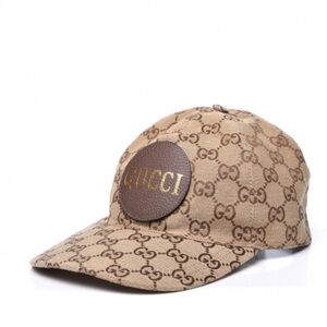 Gucci Beige GG Leather Logo Patch Hat